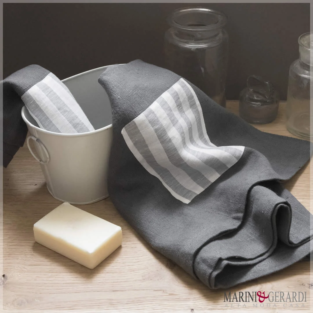 SET asciugamani bagno lino Antracite stripe