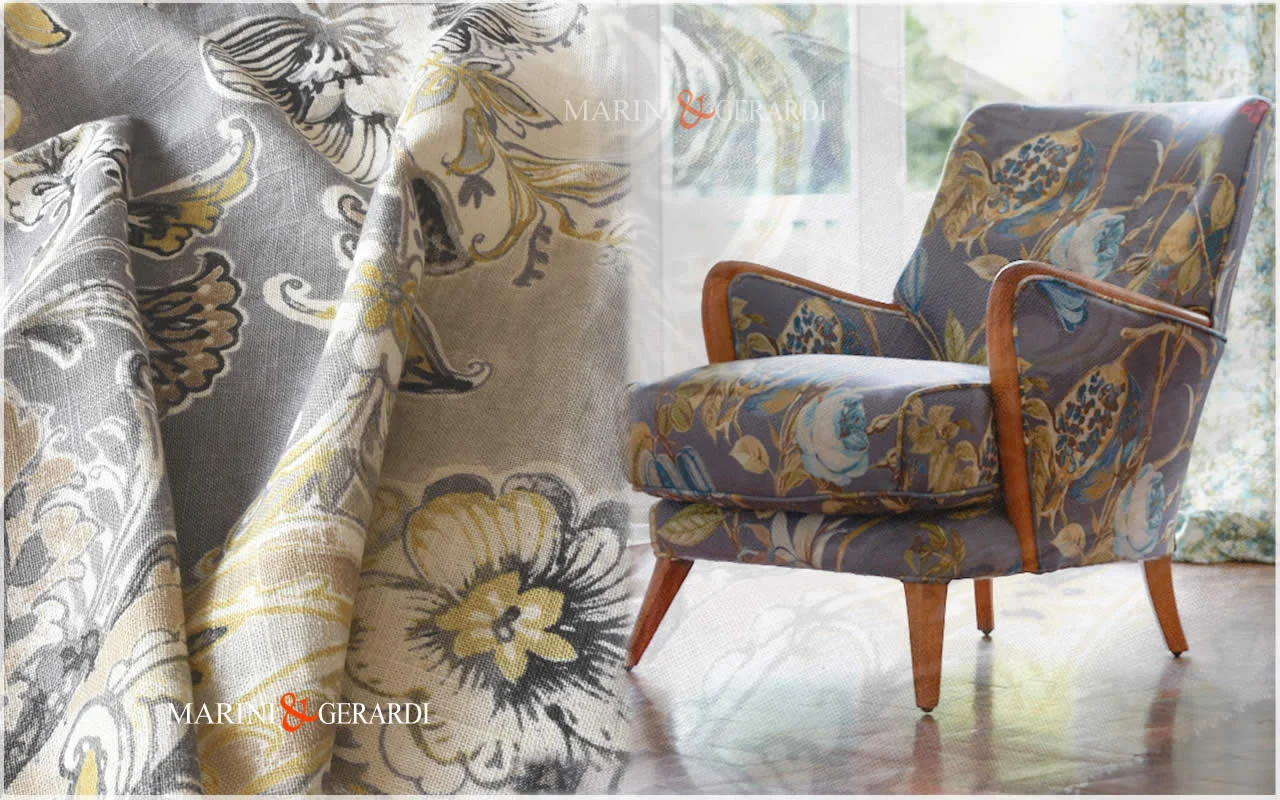 armchair with linen fabric flowers botticelli spring grey