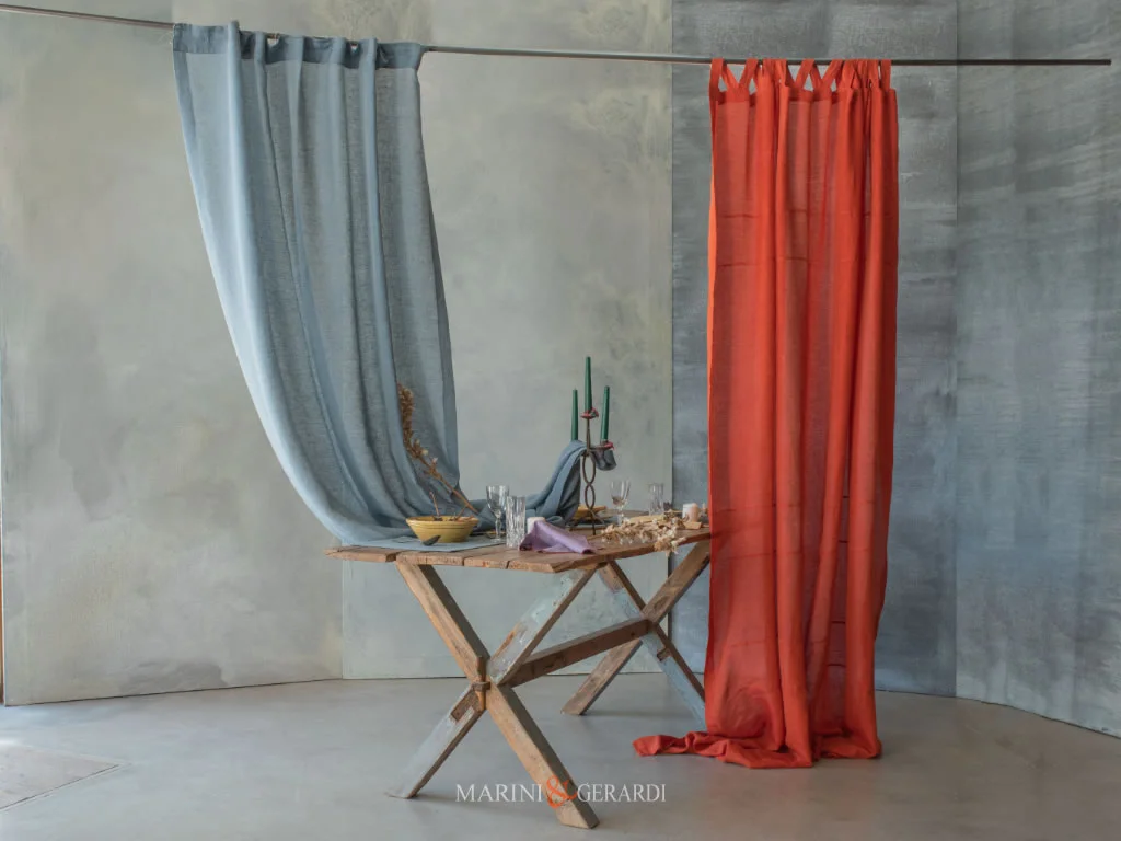 Tenda soggiorno moderno elegante in puro lino italiano villa castelli